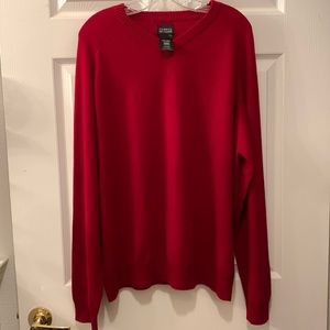 GEORGE RUBY RED 100% CASHMERE SWEATER SZ L V-NECK